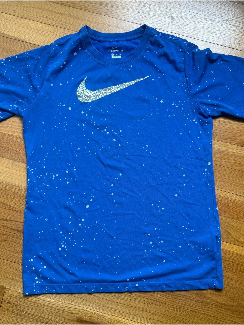 Nike Blue Short-Sleeve Swoosh Tee with White Speckle Print